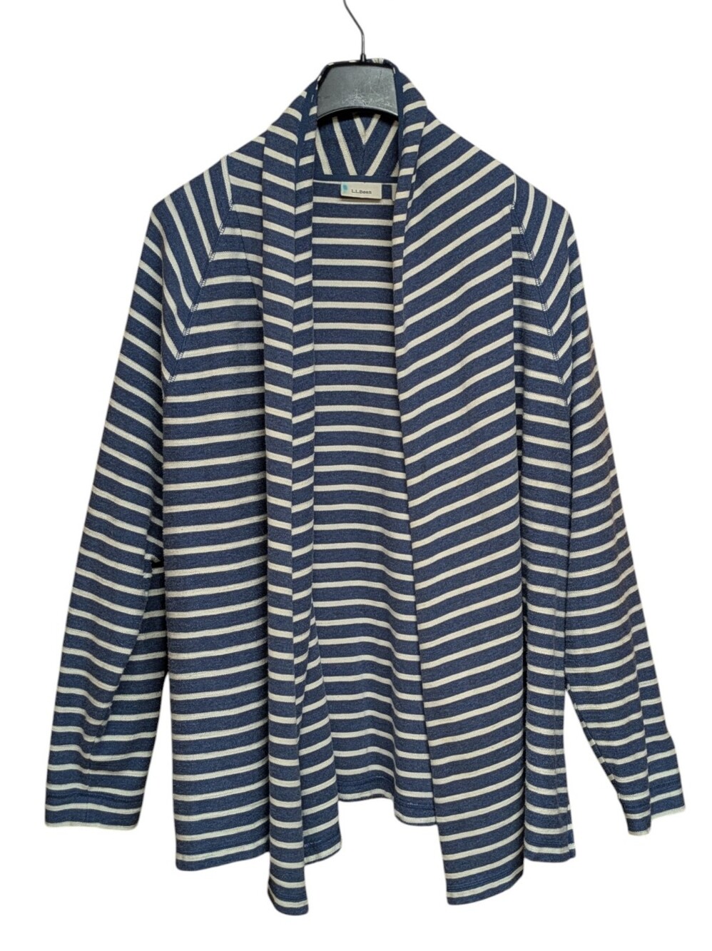 L.L. Bean Blue Striped 100% Cotton Jersey Open Cardigan Size 2X